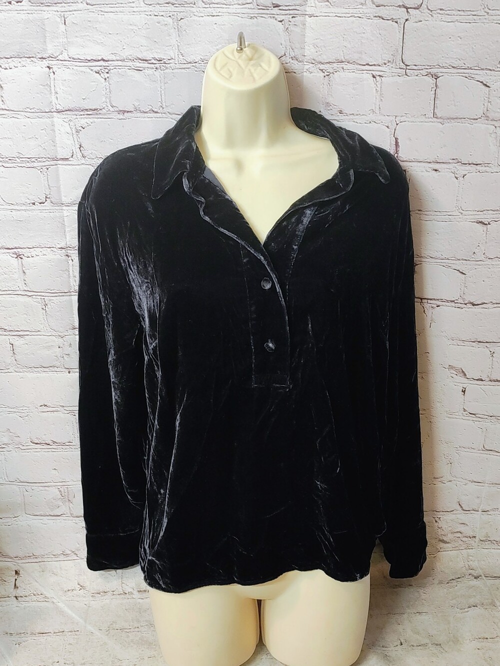 Whimsigoth Velvet Popover Black Effortless Dark Academia Talbots Top Evening